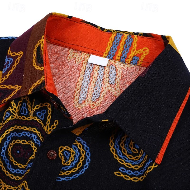 Retro Vintage Boho 1970s Shirt Hippie Tribal African Pattern Fancy Dress Men's Halloween Carnival Street Dance Retro Theme Party Festival Adults' Shirt4