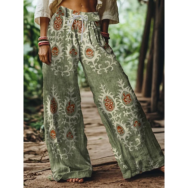 Women's Wide Leg Chinos Baggy Pants Vacation Vintage Fashion Full Length High Waist Floral Graphic Printing Soft Breathable Micro-elastic Formal Vacation Street Pink Blue Green Summer Spring Loose Fit2