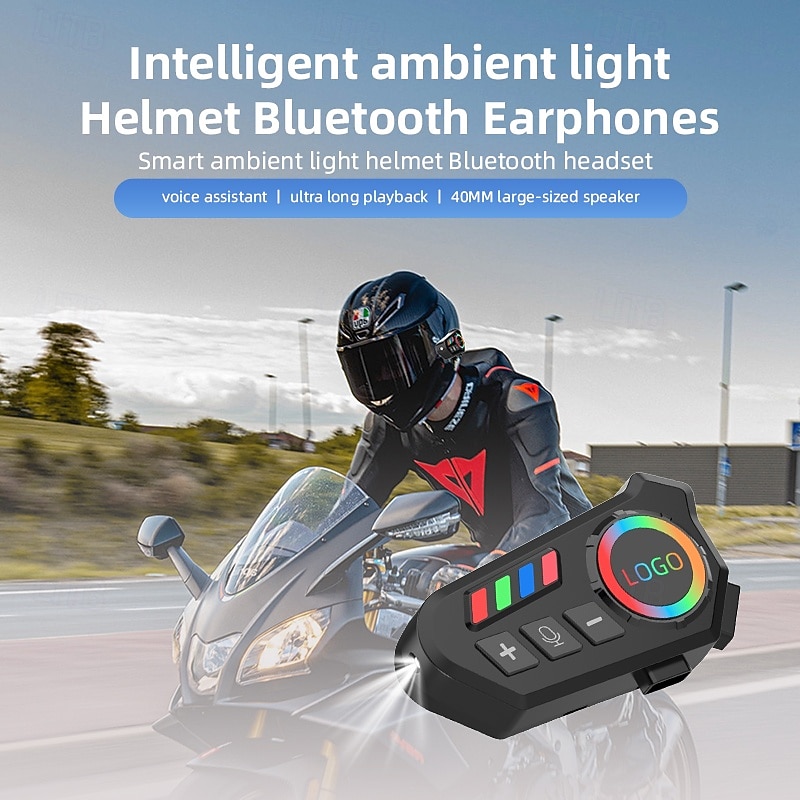 K06 Helmet Bluetooth Headset with Ambient Light – Motorcycle Waterproof Wireless Intercom with CVC Noise Reduction, 5.4 Chip, Long Battery, Voice Assistant for Full & Half Helmets