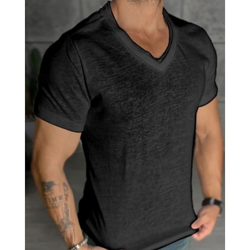 Men's T Shirt Tee Short Sleeve Shirt Tee Top Short Sleeve V Neck Summer Plain Fashion Designer Basic Classic Vacation Street Going out Black White Khaki Top Tee for Men2