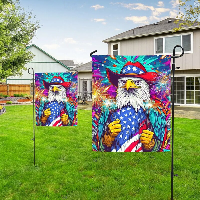 4th of July Independence Day Garden Flag 12 x 18 Inch Yard Flags, Small Garden Flags for Outside, Outdoor Flags, Holiday Fireworks Garden Flags for All Seasons2