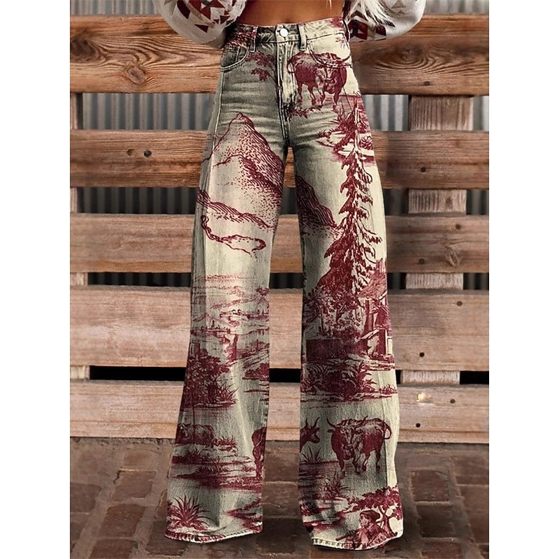 Retro Vintage Boho 1970s Pants Wide Legged Pants Hippie Disco High Waist Retro Western Pin-Up Faux Jeans Style Fancy Dress Women's Carnival Casual Daily Music Festival Retro Theme Party Adults' Pants3