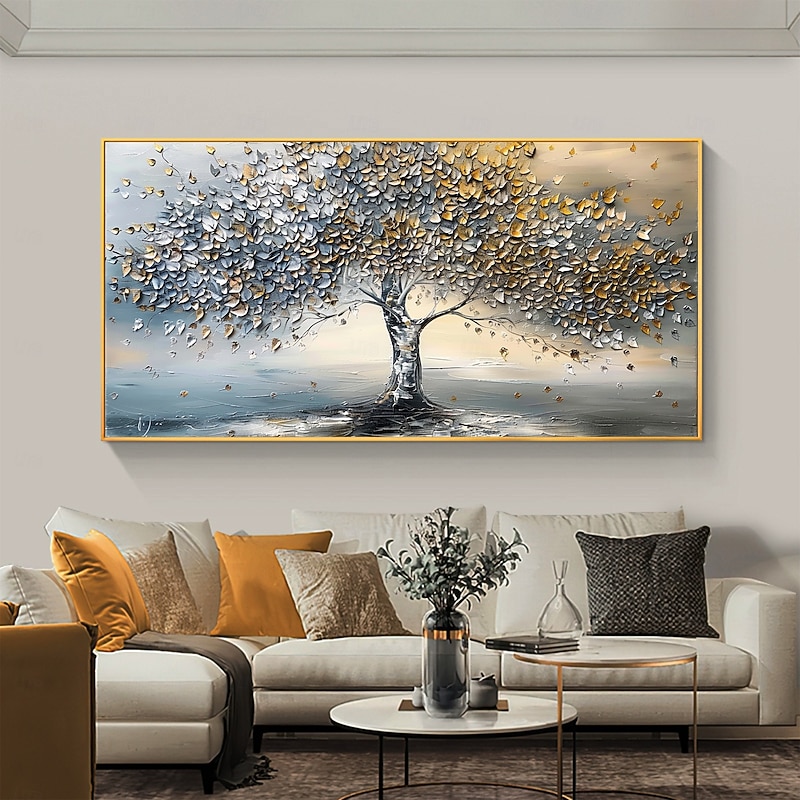 Handmade Original Tree of Life Oil Painting On Canvas Abstract Tree Scenery Wall Art for Home Decor With Stretched Frame Without Inner Frame Painting