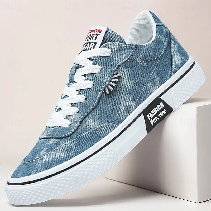 Men's Blue Denim Sneakers with Graphic Print and Lace-up Design - Casual, Trendy, Ideal for Everyday Wear and Urban Adventures