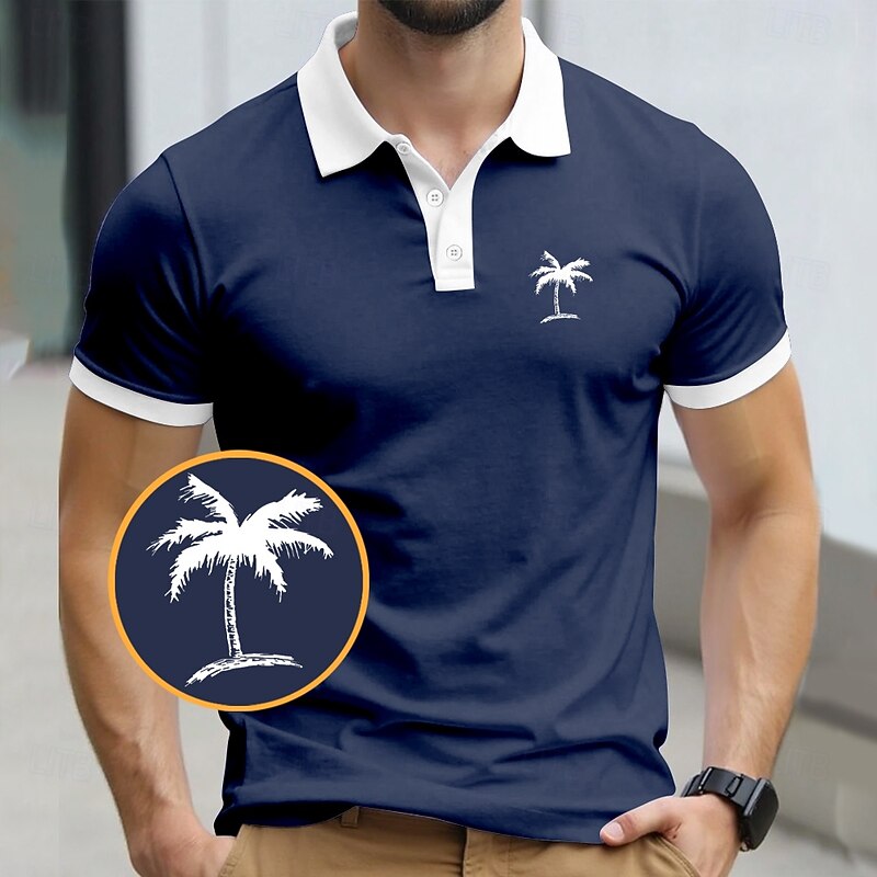 Men's Palm Tree Polo Short Sleeve Polo Shirts Collared Shirts Resort Daily Wear Vacation Wear 3D Print Summer Black Yellow Navy Blue4