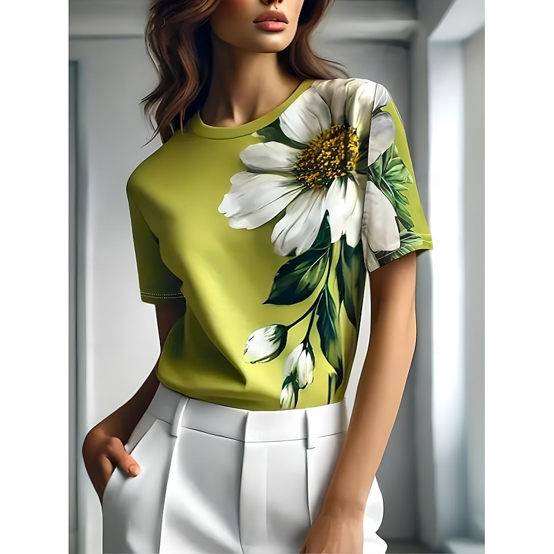 Women's T Shirt Floral Graphic Plants Vintage Stylish Classic Short Sleeve Crew Neck Round Neck Regular Tops Daily Weekend Print Black Blue Purple Green Gray Summer Spring