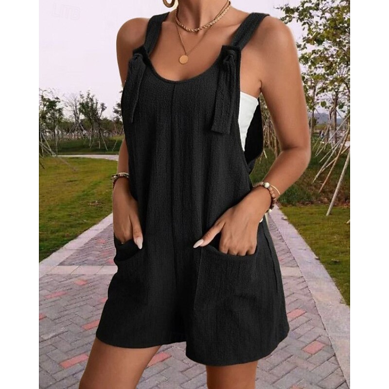 Women's Normal Romper Streetwear Solid Color Sleeveless U Neck Pocket Going out Weekend Regular Fit Black Light Green Pink Summer