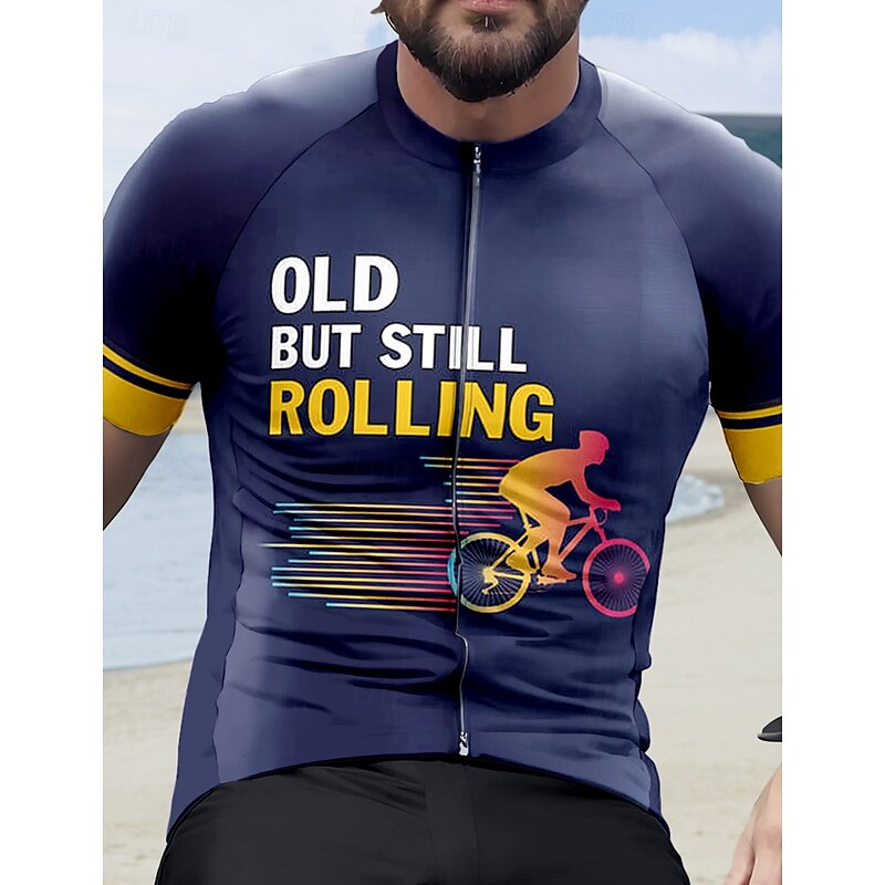 Men's Cycling Jersey Graphic Geometric Letter & Number Short Sleeve Bike Tee Tshirt Top with 3 Rear Pockets UV Resistant Quick Dry Front Zipper Reflective Strips Sports Black Navy Blue Dark Green3