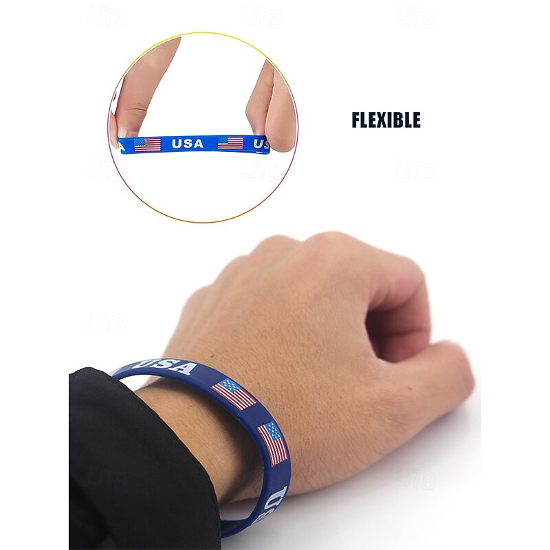 USA Flag Silicone Wristbands - 4th of July Patriotic Bracelets, Adjustable, American Stars & Stripes Design, Red, White & Blue, Perfect for Independence Day, Festivals and Sporting Events2