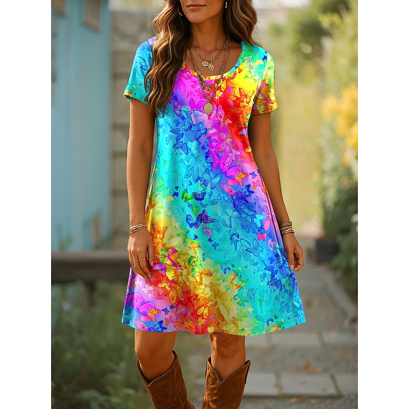 Women's Mini Dress T Shirt Dress Tee Dress A Line Dress Summer Dress Casual Daily Regular Fit Ombre Graphic Geometric Short Sleeve Crewneck Blue Purple Orange Summer Spring