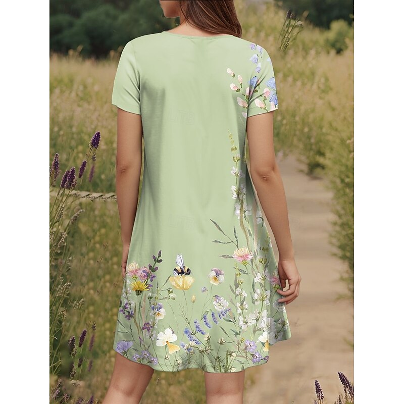 Women's Mini Dress T Shirt Dress Tee Dress Sundress Summer Dress Vacation Casual Boho Daily Going out Regular Fit Floral Graphic Short Sleeve V Neck Purple Green Summer2