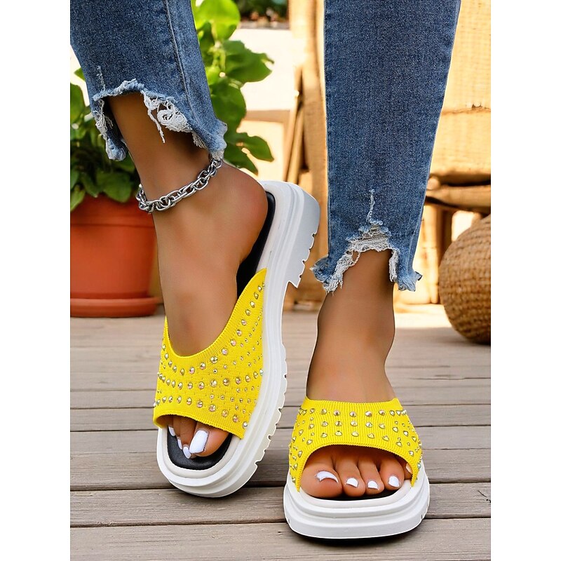 Women's Flyknit Sandals - Stylish Yellow Design with Comfortable Footbed, Ideal for Comfortable Walks and Summer Daily Wear2