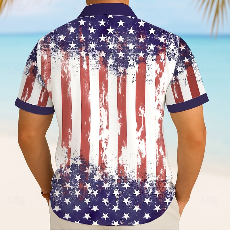 Independence Day Men's US Flag Patriotic Fourth of July Shirt Summer Shirt Button Up Shirt Short Sleeve Fashion Casual Outdoor Holiday Summer Spring Turndown 3D Print Collared Shirts White2