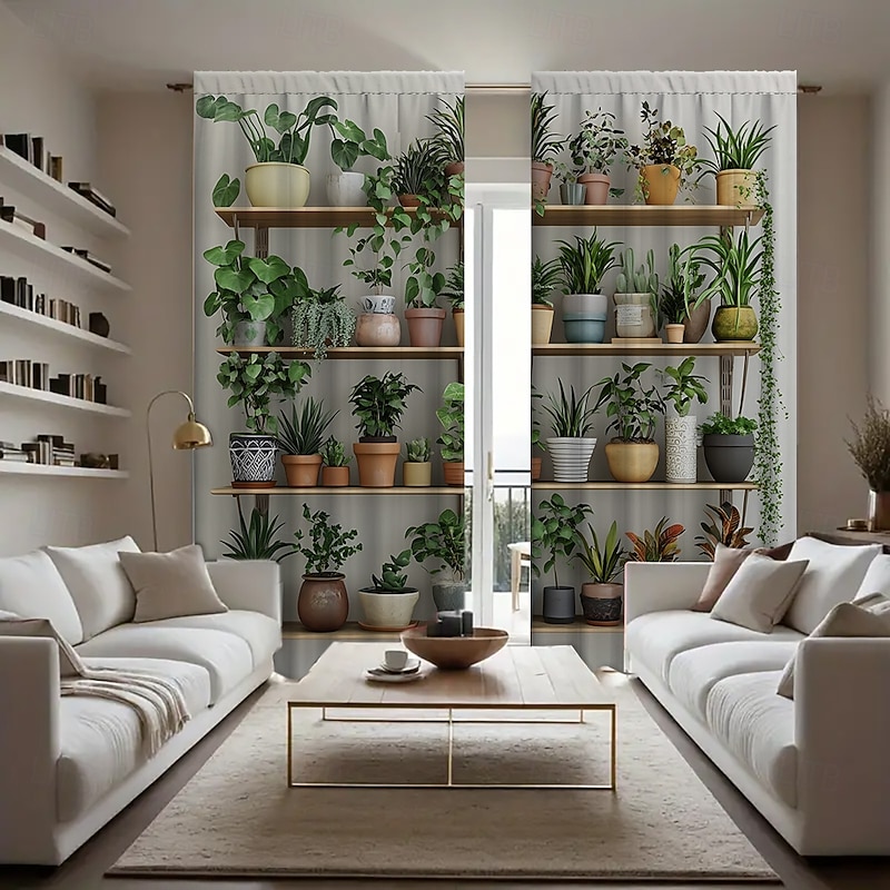 2-piece set of plant bonsai patterned curtains on shelves suitable for study kitchen living room dormitory pole bags bedroom accessories room decoration and home decoration ceiling curtains