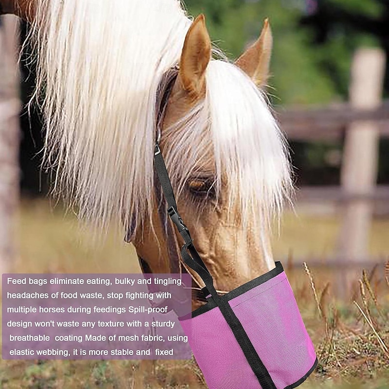 Feed Horses Bag for Grain Hay Bags Heavy Duty Mesh Horse Feeder with Adjustable Strap Comfort Neck Pad Nose Pad and Waterproof Bottom Muzzle3
