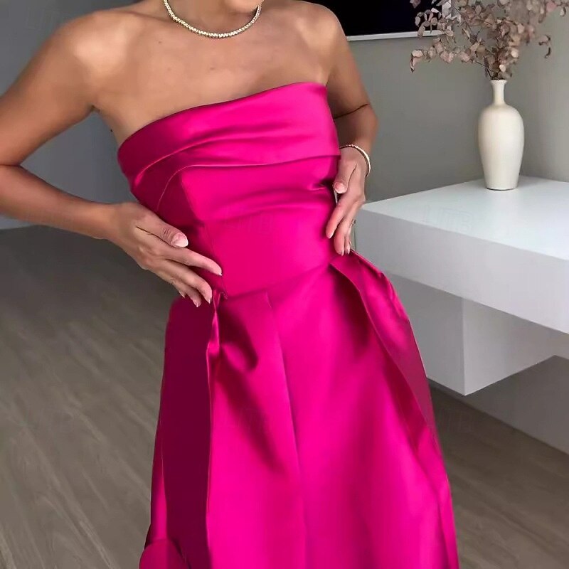 Women's Long Dress Maxi Dress Prom Dress Party Dress Satin Dress Fashion Outdoor Party Holiday Regular Fit Plain Sleeveless Strapless Rose Red Summer3