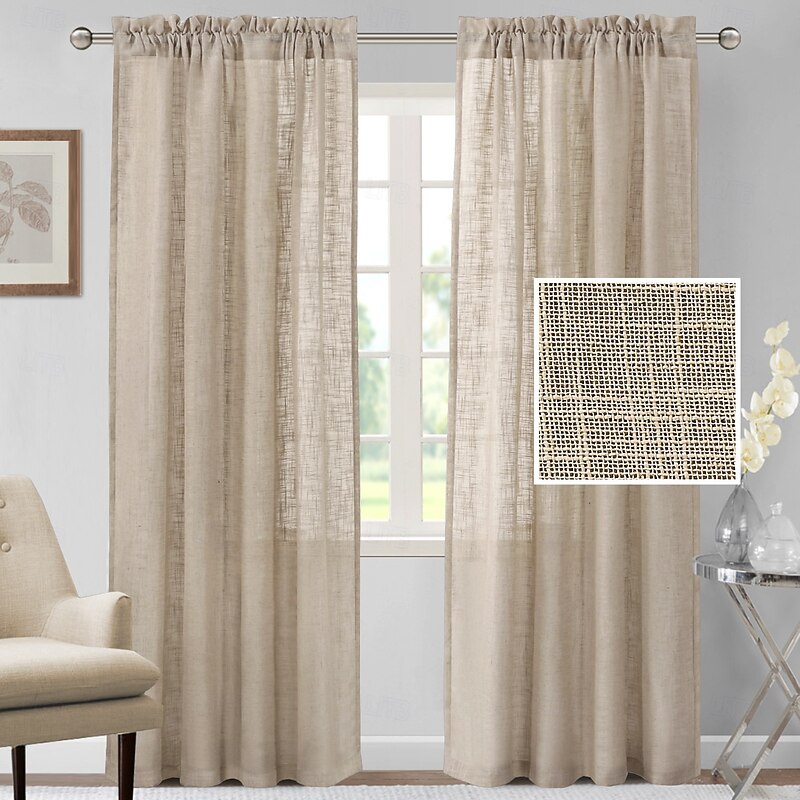 Linen Curtains Long Natural Linen Blended Textured Light Filtering Rod Pocket Curtains for Living Room & Bedroom4