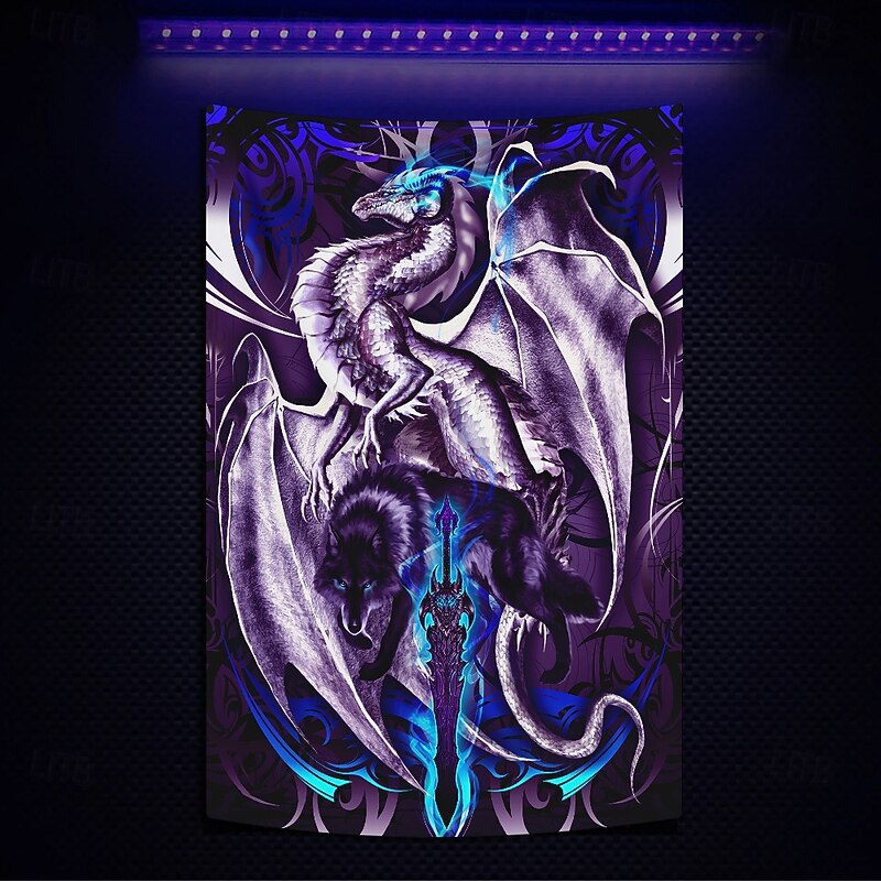 Ruth Thompson Blacklight Tapestry Glow in the Dark Glow Party UV Reactive Trippy Misty Hanging Tapestry Wall Art Mural for Living Room Bedroom Dragonblade OMEGABLADE HIGH REZ2