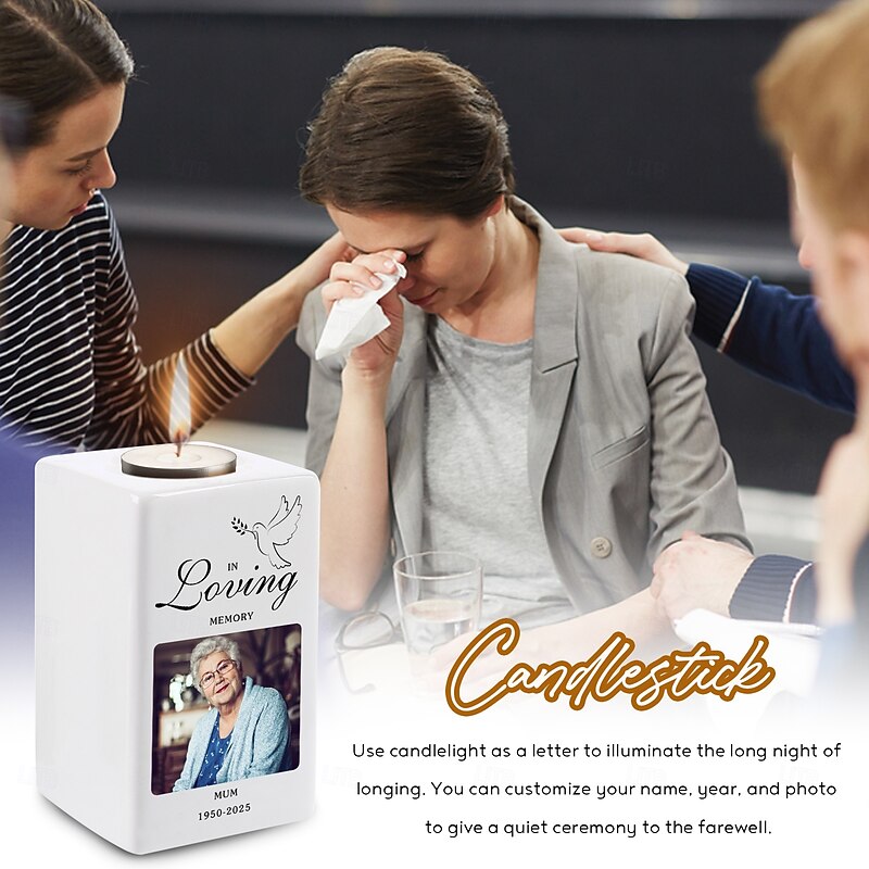 Personalized Memorial Candle Holder Custom Photo Sympathy Gift Ceramic Keepsake, Remembrance Gift for Dad Pet Friend, Sympathy Tribute for Father's Day, Christmas, Birthday3