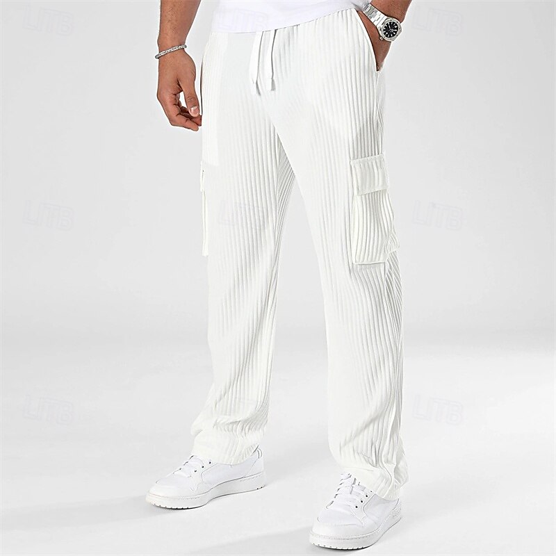Men's Corduroy Pants Trousers Casual Pants Pocket Drawstring Elastic Waist Plain Comfort Sports Outdoor Daily Fashion Casual Black White Micro-elastic
