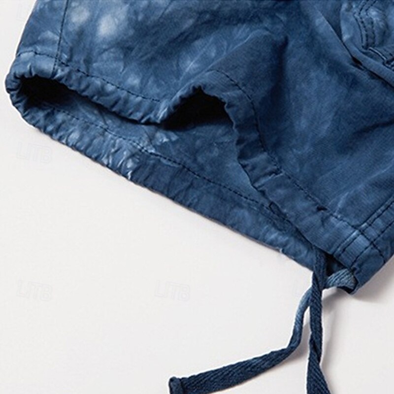 Men's Cargo Shorts Shorts Summer Shorts Leg Drawstring Flap Pocket Tie Dye Comfort Wearable Knee Length Outdoor Sport Daily Fashion Casual Black Royal Blue3