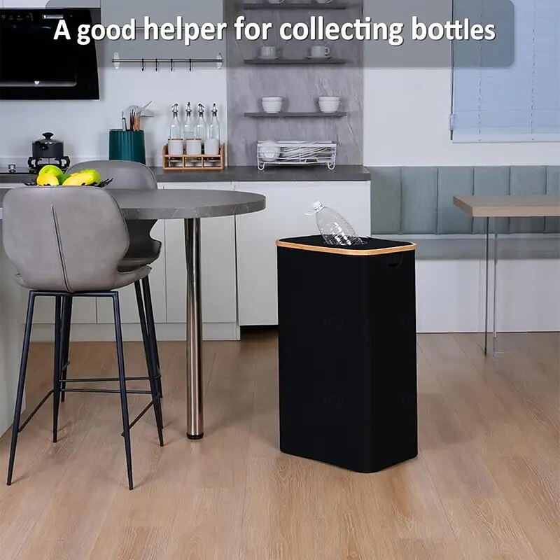 Recycling Bin for Kitchen Indoor Home, 100L Laundry Hamper with 2 Removable Inner Bags, Bamboo Frame, Oxford Fabric, Self-Closing Top Opening, Side Pocket, Organizer for Bottles Clothes Toys Office Dorm4