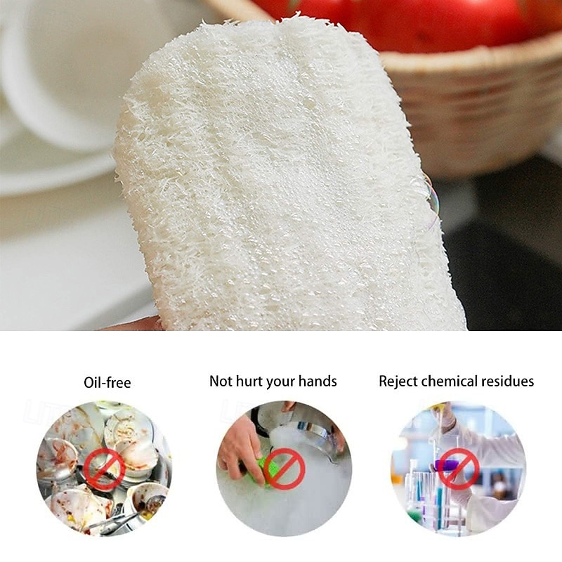 5Pcs Luffa Dish Washing Cloth Sponge Loofah Scrub Pad Dish Pot Easy To Clean Scrubber Sponge Kitchen Clean Brushes Pad4