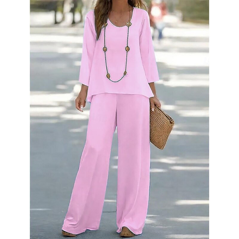 Women's Shirt Blouse Long Sleeve 3/4 Length Sleeve Round Neck U Neck Solid Color Graphic Plain Print Outdoor Vacation Casual White Pink Blue Summer Loose Fit2