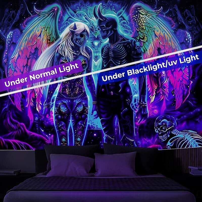 Blacklight Tapestry Glow in the Dark Glow Party UV Reactive Demons Trippy Misty Hanging Tapestry Wall Art Mural for Living Room Bedroom3