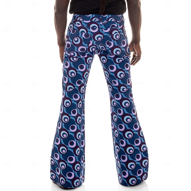 Retro Vintage 1970s Groovy Bell Bottom Pants Flared Trousers Hippie Disco mid rise Psychedelic Fancy Dress Men's Halloween Carnival Vacation Music Festival Festival Adults' Pants3