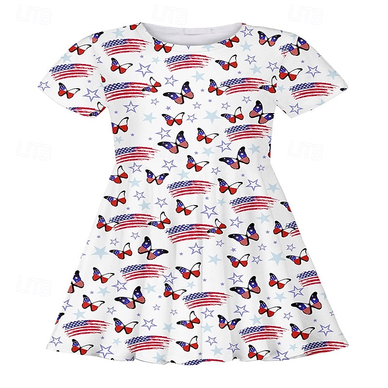 Girls' 3D Heart Butterfly Dress Short Sleeve Summer Spring Vacation Daily Holiday Princess Beautiful Sweet Kids 4-12 Years Casual Dress Knee-length Regular Fit