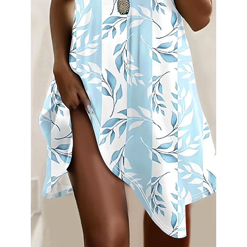 Women's Midi Dress Casual Dress T Shirt Dress Tee Dress Sundress A Line Dress Casual Regular Fit Graphic Leaf Short Sleeve Crew Neck Light Blue Summer Spring3