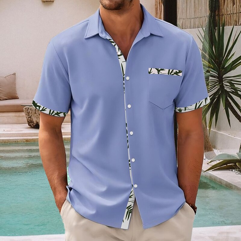 Men's Leaf Plants Shirt Summer Shirt Button Up Shirt Short Sleeve Fashion Casual Vacation Dailywear Summer Spring Turndown 3D Print Collared Shirts Front One Pocket Pink Blue Purple Green3