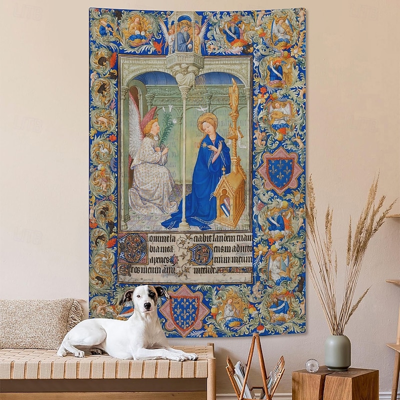 Medieval Tapestry Middle Age Tapestry Religious Art Large Tapestry Mural Decor Photograph Backdrop Home Bedroom Living Room Decoration The Annunciation2