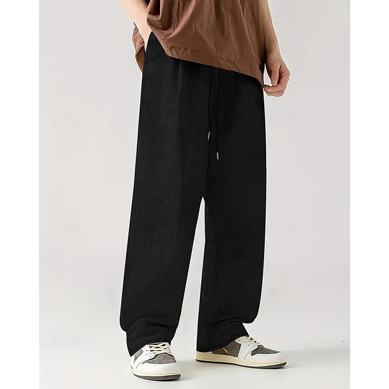 Men's Corduroy Pants Casual Pants Pocket Drawstring Elastic Waist Plain Comfort Sports Outdoor Daily Fashion Casual Black White Micro-elastic