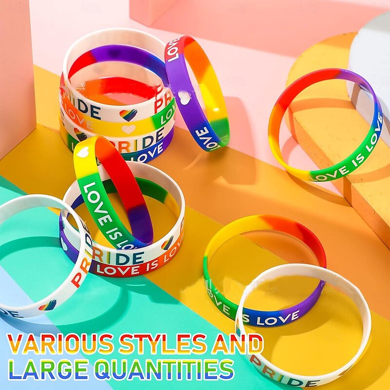 5pcs Pride Rainbow Silicone Bracelets, LGBTQ Gay Couple Wristbands, Love is Love Accessories, Pride Month Decor, Party Decoration Gift