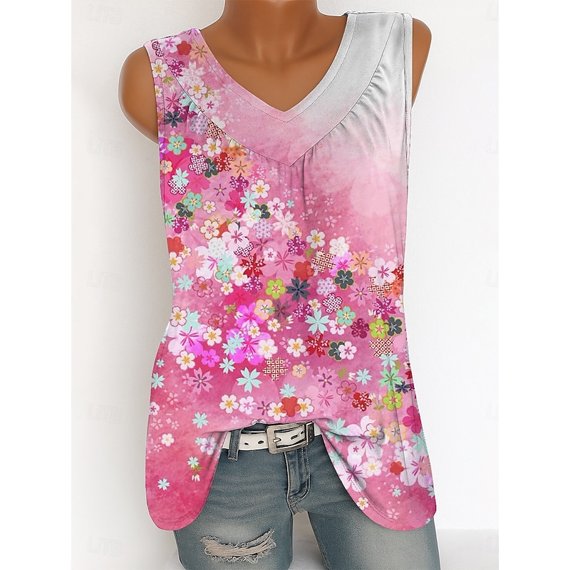 Women's Camisole Tank Top Floral Graphic Vintage Tropical Stylish Sleeveless V Neck Long Tops Daily Print Pink Blue Green Summer Spring