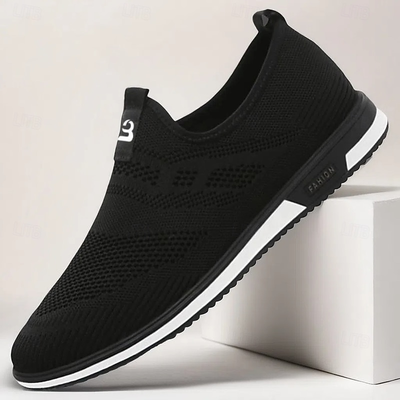 Men's Grey Knit Slip-On Sneakers with Elastic Fit - Breathable, Flexible Footwear for Running, Sports and Active Lifestyles2