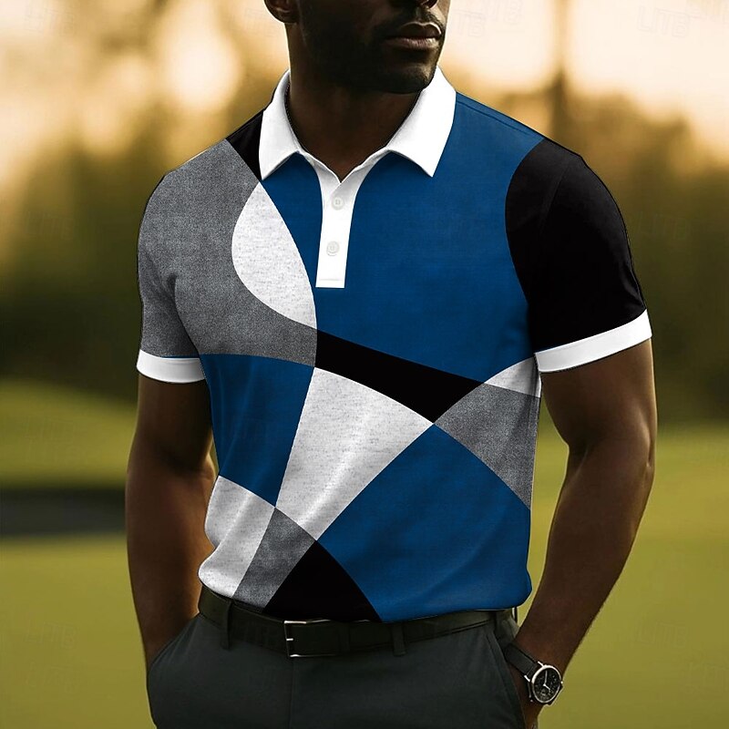 Men's Geometric Polo Short Sleeve Polo Shirts Collared Shirts Casual School Outdoor Daily Wear 3D Print Summer Red Blue Purple2