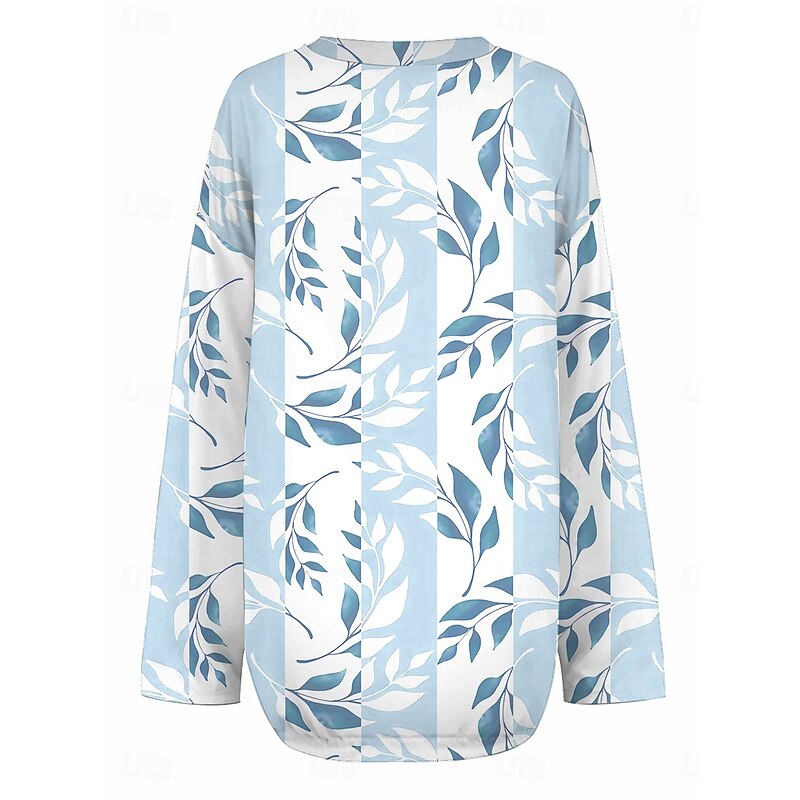 Women's Blouse Tunic V Neck Long Sleeve Boho Casual Summer Tops Floral Graphic Daily Regular Tops Daily Print White Blue3