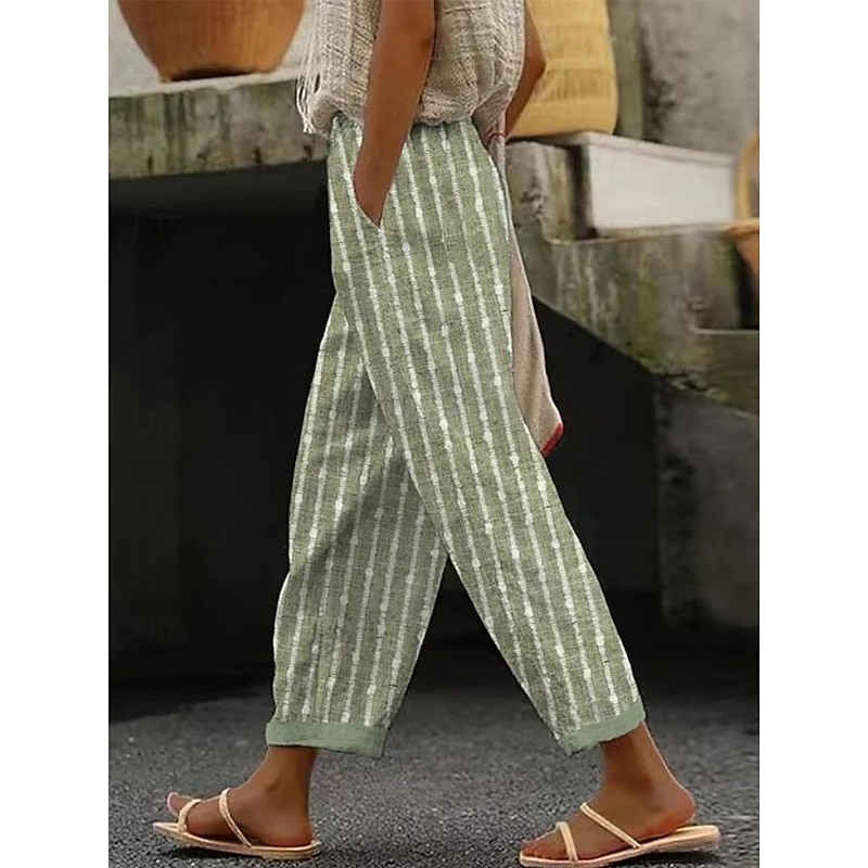 Women's Skinny Elegant Vacation Vintage Full Length High Waist Graphic Striped Printing Soft Breathable Micro-elastic Outdoor Daily Ash Robin's Egg Blue Pink Purple Summer Spring Loose Fit2