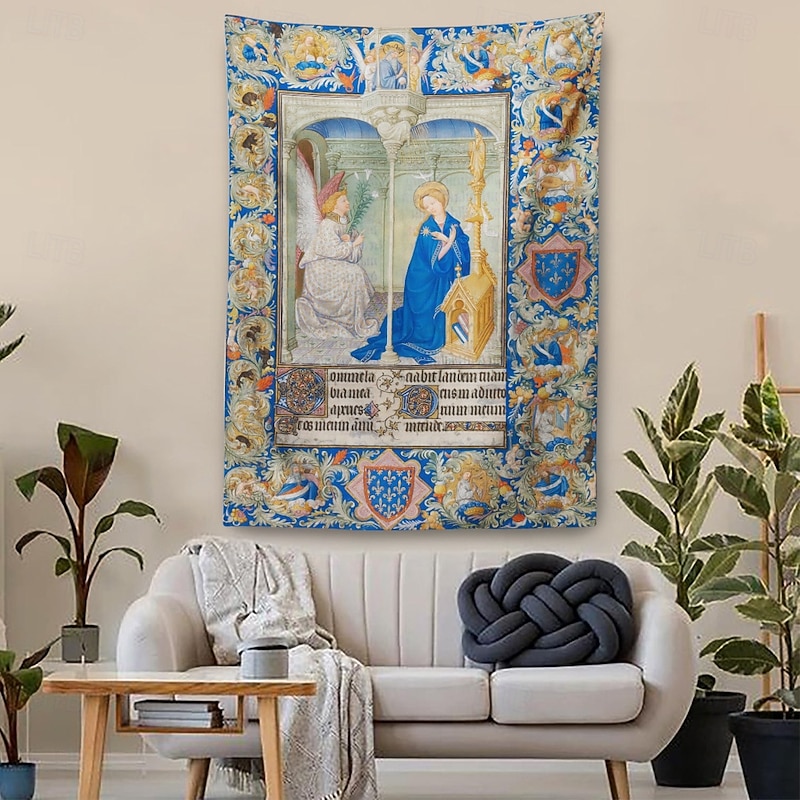 Medieval Tapestry Middle Age Tapestry Religious Art Large Tapestry Mural Decor Photograph Backdrop Home Bedroom Living Room Decoration The Annunciation3