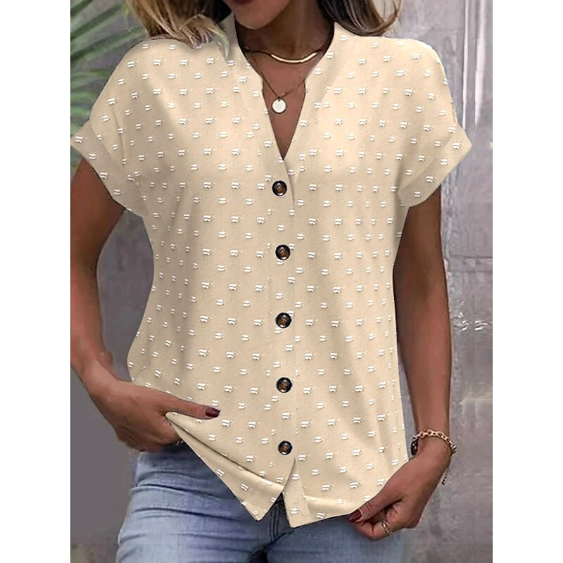Women's Shirt Button Down Blouse Solid Color Vintage Stylish Casual Short Sleeve Shirt Button Down Blouse Collar Regular Tops Daily Buttons Ring Light Green Blue Khaki Summer2
