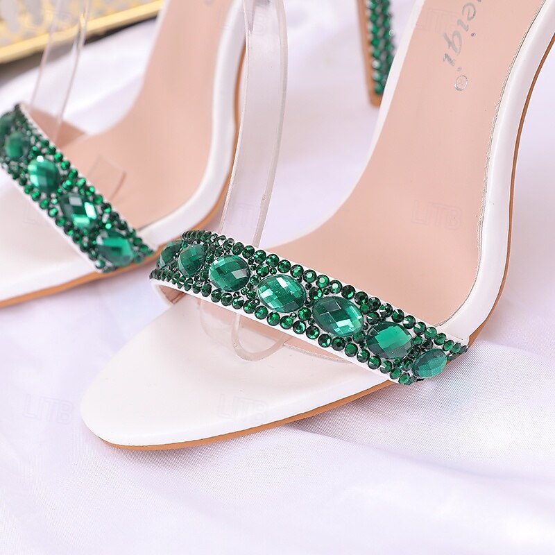 Women's Green Rhinestone Stiletto Heels with Matching Ankle Bracelet – Sparkly Ankle Strap High Heels for Weddings, Prom, and Glamorous Evening Parties3