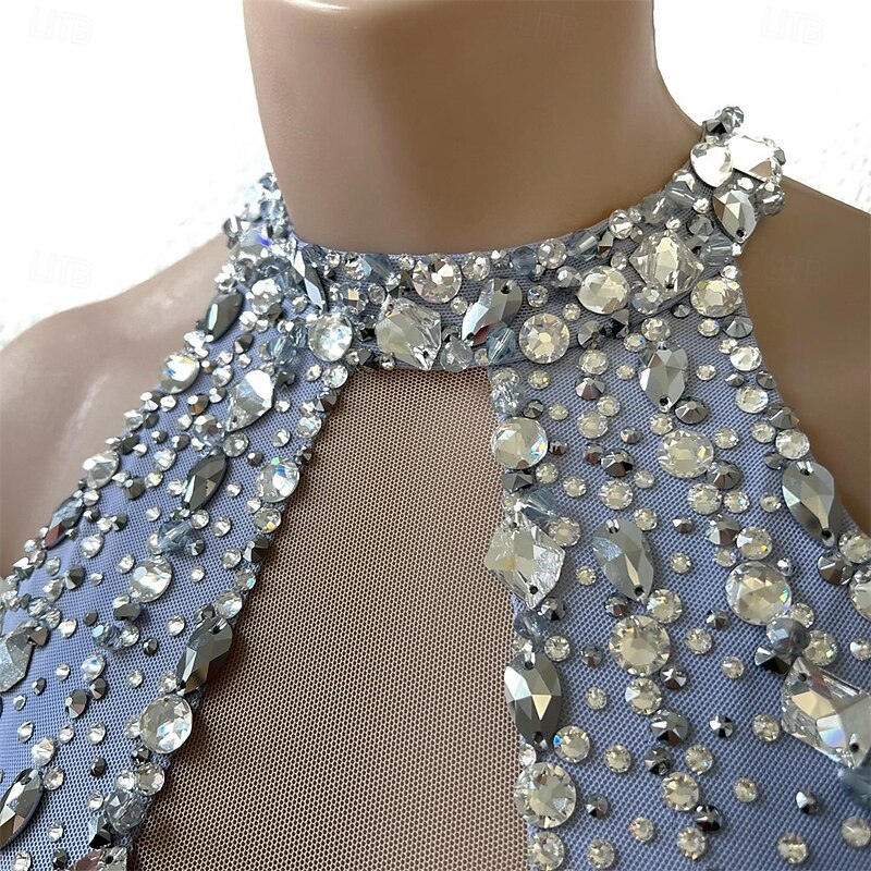 Figure Skating Dress Women's Girls' Ice Skating Dress Silver Open Back Asymmetric Hem Mesh High Elasticity Training Competition Skating Wear Classic Crystal / Rhinestone Sleeveless Ice Skating Figure3