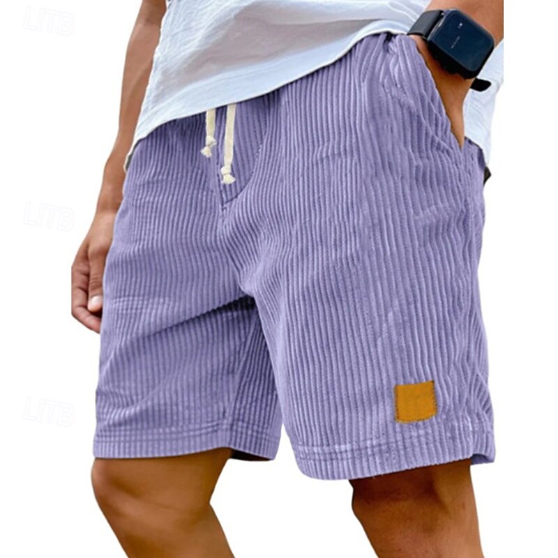 Men's Summer Shorts Casual Shorts Corduroy Shorts Pocket Drawstring Elastic Waist Plain Comfort Breathable Short Outdoor Vacation Sport Casual Black White4
