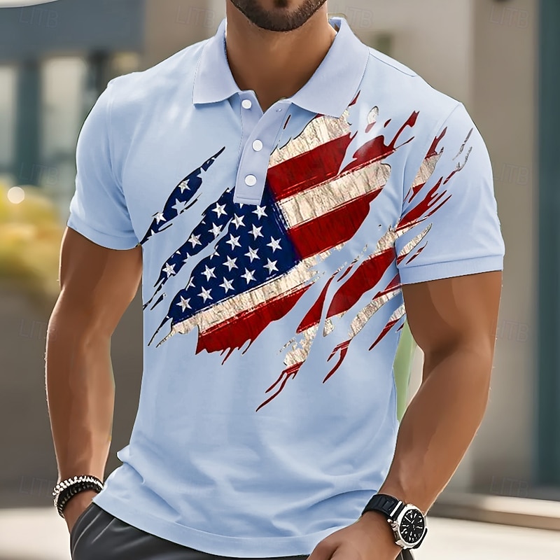 American Independence Day Men's American Flag Polo Short Sleeve Polo Shirts Collared Shirts Casual Outdoor Daily Wear 3D Print Summer White Pink Blue2