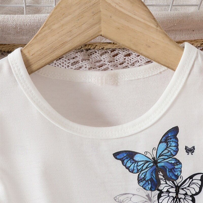 Kids Girls' Dress Floral Dress Butterfly Sleeveless Outdoor Casual Tie Knot Fashion Adorable Polyester Knee-length Casual Dress A Line Dress Summer Spring 4 years+ Blue3