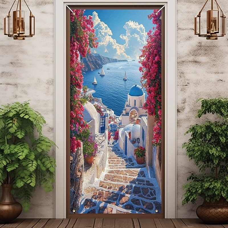Ocean Beach Door Decorations Door Covers Door Tapestry Door Curtain Decoration Backdrop Indoor/Outdoor Door Banner for Front Door Farmhouse