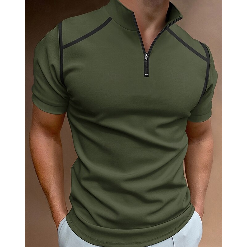 Men's Color Block Polo Zip Polo Golf Shirt Short Sleeve Lapel Fashion Casual Outdoor Sport Daily Splice Summer Wine Light Sky Blue Black4